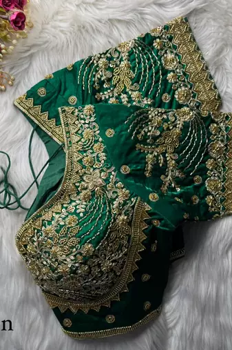 Green designer fandy silk blend party wear blouse