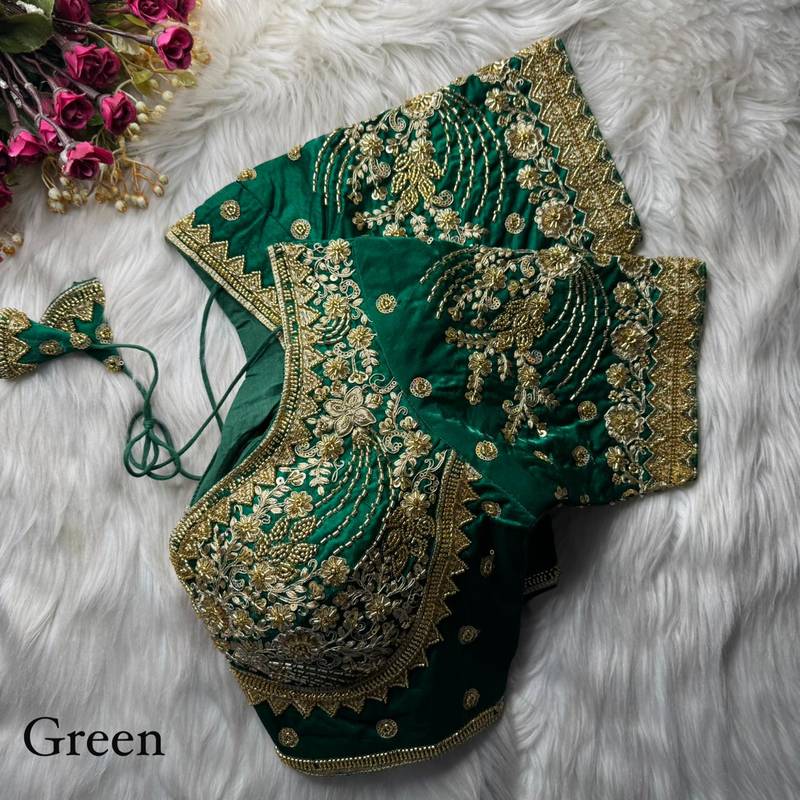 Green designer fandy silk blend party wear blouse