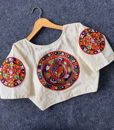 White navratri cotton blend khadi mirror work blouse