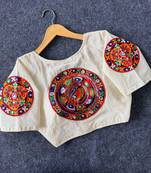 White navratri cotton blend khadi mirror work blouse