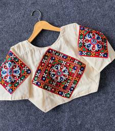 White navratri cotton khadi mirror work blouse