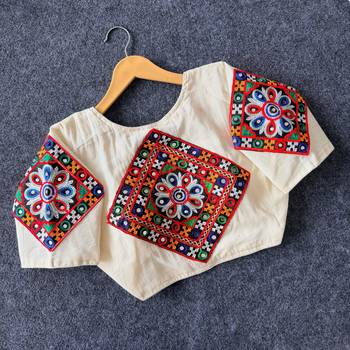 White navratri cotton khadi mirror work blouse 2