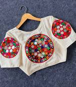 White navratri cotton blend khadi mirror work blouse