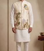 Men embroidered designer kurta trouser and waistcoat set