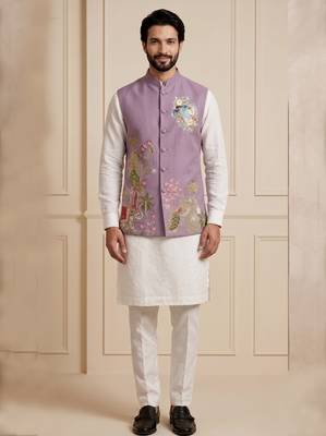 Men embroidered designer kurta trouser and waistcoat set 3