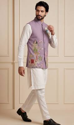 Men embroidered designer kurta trouser and waistcoat set 4
