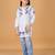 Girls white & blue pure cotton floral embroidered chikankari kurta