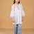 Girls white & peach pure cotton floral embroidered chikankari kurta