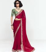 Red designer fancy embroidered party wear saree with art silk blend blouse