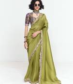 Olive designer fancy embroidered party wear saree with art silk blend blouse
