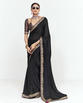 Black designer fancy embroidered party wear saree with art silk blend blouse 1