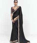 Black designer fancy embroidered party wear saree with art silk blend blouse