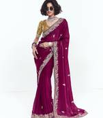 Magenta designer fancy embroidered party wear saree with art silk blend blouse