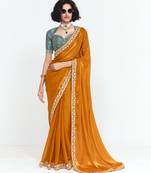 Orange designer fancy embroidered party wear saree with art silk blend blouse