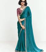 Teal  designer fancy embroidered party wear saree with art silk blend blouse