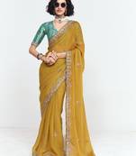 Yellow designer fancy embroidered party wear saree with art silk blend blouse