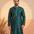 Mens teal silk blend woven design straight kurta