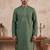 Mens green silk blend solid emboidered sequins kurta