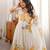 Off white floral printed organza silk anarkali suit set with dupatta & pants