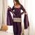 Purple glass roman silk embroidered kurta set with farshi shalwar & dupatta