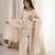 Cream glass roman silk embroidered kurta set with farshi shalwar & dupatta