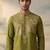 Mens green silk blend solid emboidered straight kurta