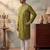 Mens green silk blend solid emboidered straight kurta