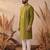 Mens green silk blend solid emboidered straight kurta with trouser