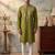 Mens green silk blend solid emboidered straight kurta with trouser