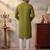 Mens green silk blend solid emboidered straight kurta with trouser