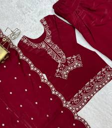Wine glass roman silk embroidered kurta set with farshi shalwar & dupatta