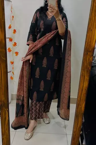 Women's premium handworked pure cotton kurta pant dupatta set