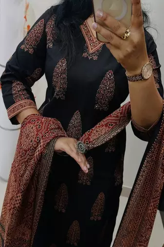 Women's premium handworked pure cotton kurta pant dupatta set