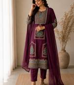 Women's premium handworked pure cotton kurta pant dupatta set