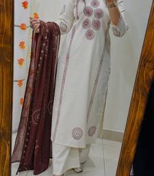 Women's block printed pure cotton kurta palazzo dupatta set with mirror work