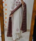 Women's block printed pure cotton kurta palazzo dupatta set with mirror work