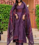 Women's premium printed pure cotton angrakha kurta pant dupatta set