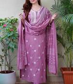 Dusty Lavender Embroidered Straight Suit Set With Dupatta