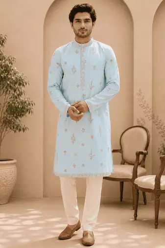 Sky blue embroidered  kurta