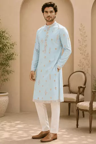 Sky blue embroidered  kurta
