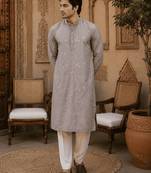 Dusty grey pastel embroidered  kurta