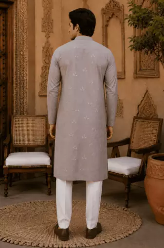 Dusty grey pastel embroidered  kurta