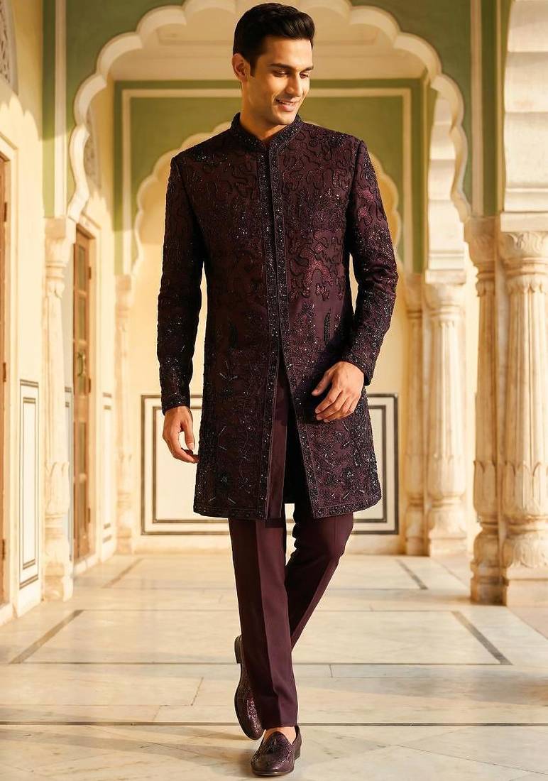 embroidery and beads work heavy armani mens indo western