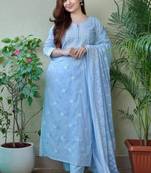 Sky Blue Embroidered Suit Set with Dupatta