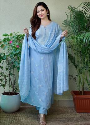 Sky Blue Embroidered Suit Set with Dupatta 2