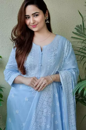 Sky Blue Embroidered Suit Set with Dupatta