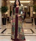 Designer maroon blooming georgette free size stiched top with long printed shrung for women