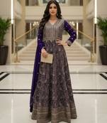 Elegant navy blue heavy georgette anarkali free size stiched kurta with dupatta for women