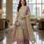 Beige & blush pink embroidered georgette free size stiched kurta palazzo set with dupatta for women