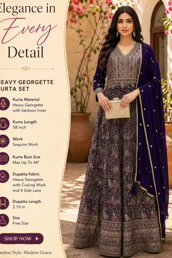 Elegant navy blue heavy georgette anarkali free size stiched kurta with dupatta for women